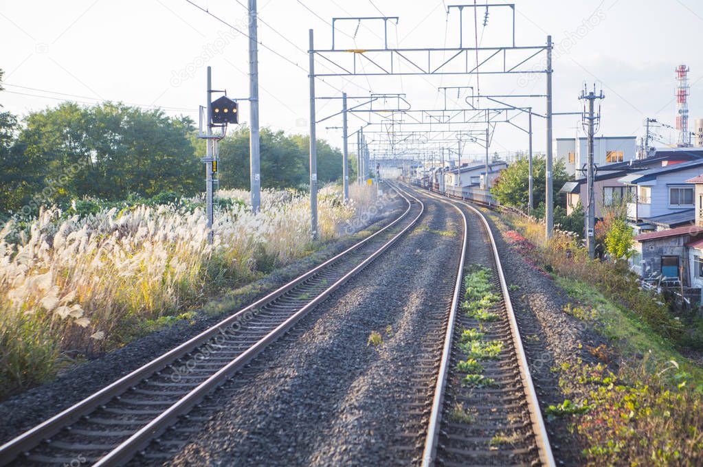 View of Railroad Tracks in Japan, Asia,