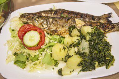 Arka planda lezzetli yemekler, yakın plan.