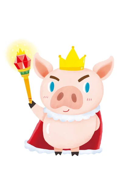 Cartoon Style Pig King Banner Stylish Illustration — Stock Photo, Image