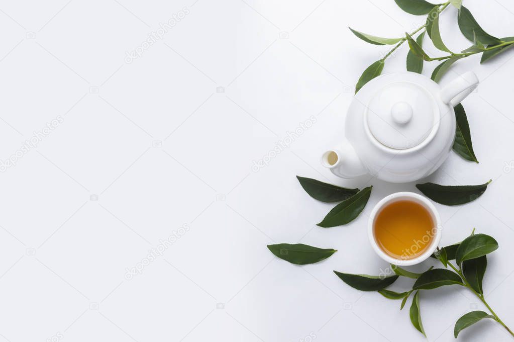 Hot Green Tea on Background 