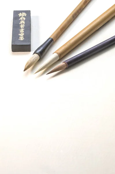 Set Old Paintbrushes Ink White Background — 스톡 사진