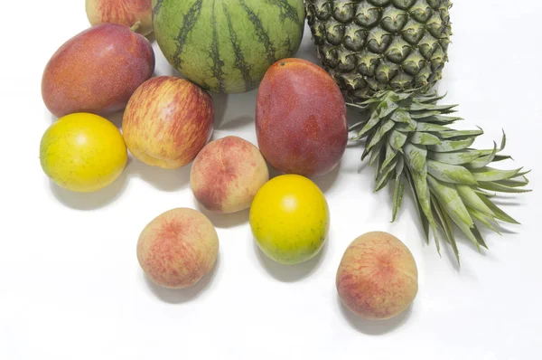 Various Fruits Close Isolated White Background — Zdjęcie stockowe