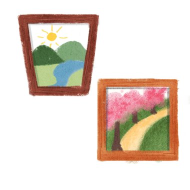 picture frames with landscapes banner stylish illustration