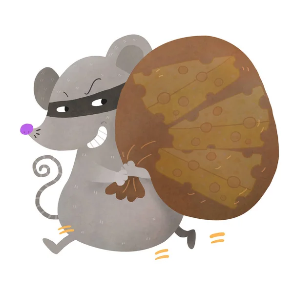 Vector Illustration Thief Mouse Stolen Bag Cheese — Stock Fotó