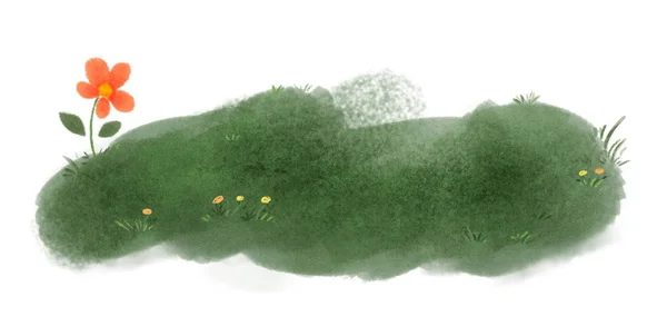 花卉和绿树成荫的水彩画 — 图库照片