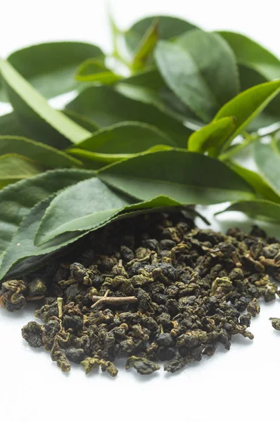 Био Зеленый Чай Листья Изолированы Заднем Плане — стоковое фото