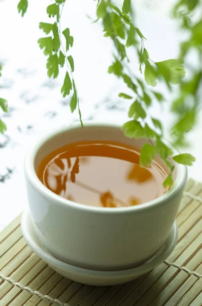 Horký Zelený Čaj Pozadí — Stock fotografie