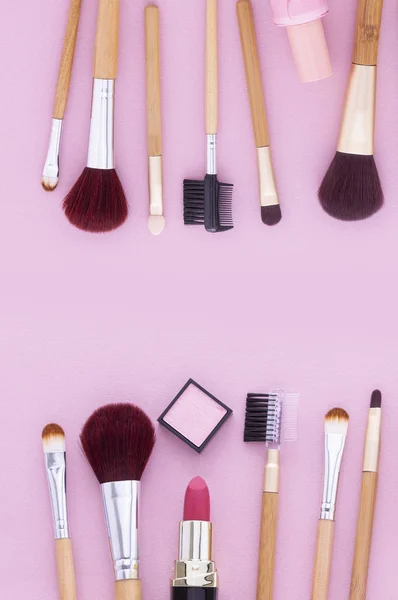 Uppsättning Kosmetika Och Tillbehör Bakgrunden — Stockfoto