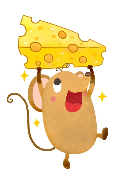 vector illustration of mouse happy young mouse holding cheese