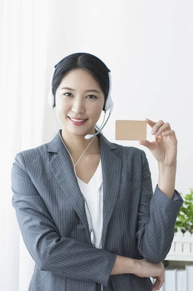 Asiática Mulher Negócios Call Center Operador Escritório — Fotografia de Stock