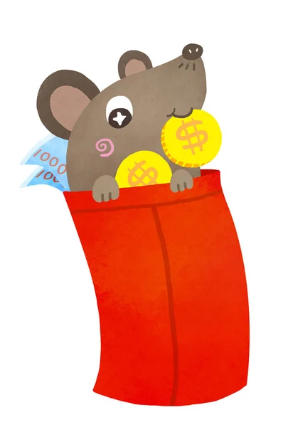 Cartoon Rat Golden Coins Banner Stylish Illustration — Fotografia de Stock