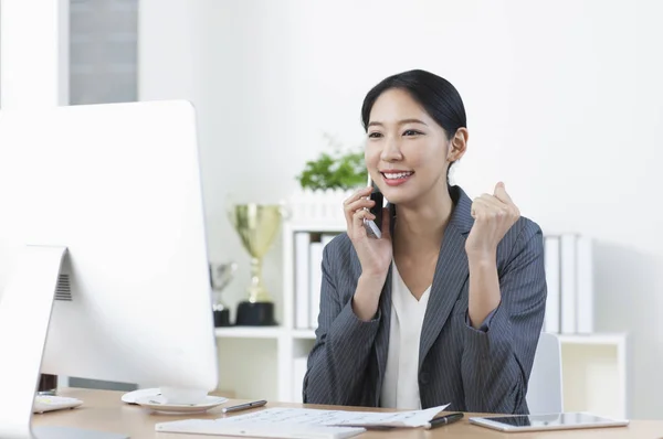 Asian Business Woman Working Office Stock Picture
