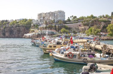 view of the moored boats on sunny day 