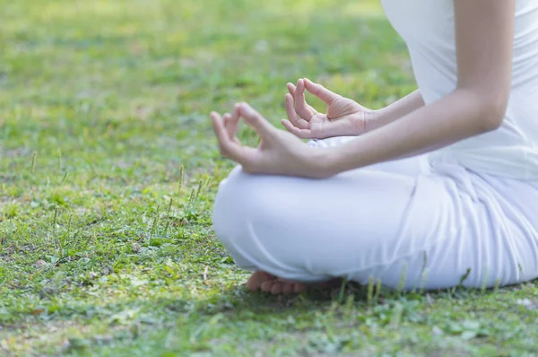 Молода Азіатка Робить Йогу Або Медитацію Влітку — стокове фото