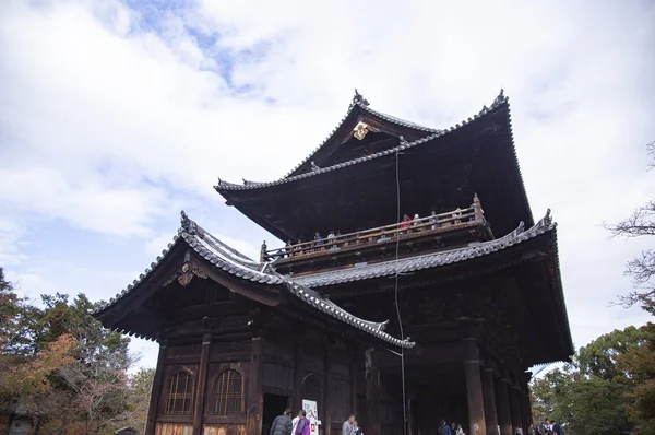 Bottom View Ancient Japanese Temple Cloudy Day — 图库照片