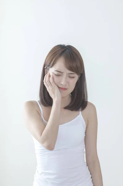 Condição Indisposição Conceito Doença Mulher Asiática Sentindo Mal — Fotografia de Stock