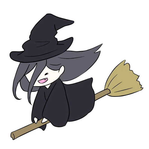 Witch Flying Broom Banner Stylish Illustration — Stockfoto