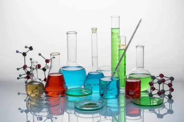 Objectos Laboratório Vidro Médico Flasks Laboratory Diagnósticos — Fotografia de Stock