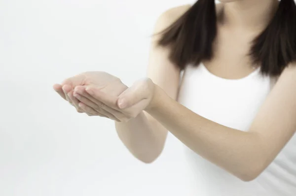 woman showing her hands, cropped photo