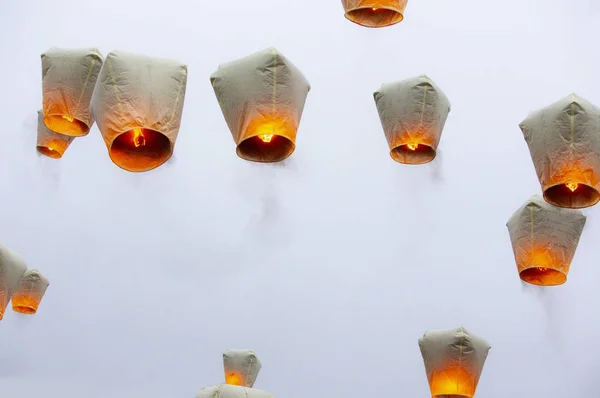Lanternas Céu Lanternas Voadoras Fundo — Fotografia de Stock