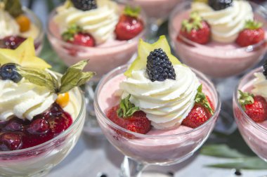 fruit tartlets on a white background.