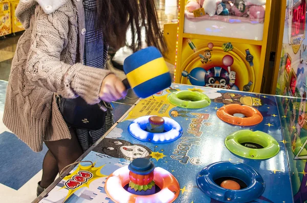 Cropped Shot Girl Playing Colorful Toys Entertainment Center — Stock Photo, Image