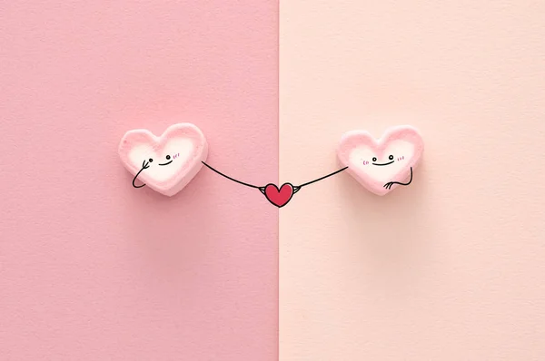 Hearts Pink Background Top View Valentine Concept — стоковое фото