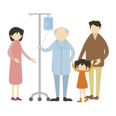 family with senior patient in hospital isolated on white