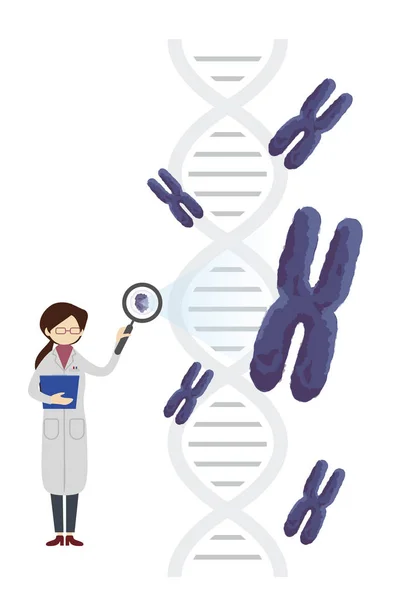 Illustration Von Wissenschaftlerin Und Dna Molekül — Stockfoto