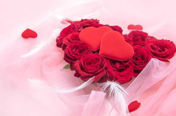 Valentinstag Hintergrund Mit Herzen Und Rosen — Stockfoto