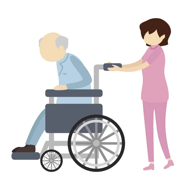 Zdravotní Sestra Pomáhá Starému Muži Pohybovat Invalidním Vozíku — Stock fotografie