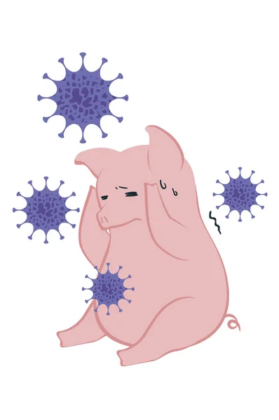 Sad Pig Coronavirus Cells Banner Stylish Illustration — Stock Photo, Image