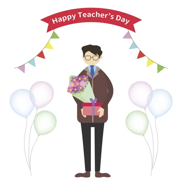 Happy Teachers Day Illustration Teacher Holding Presents — Stock Photo, Image