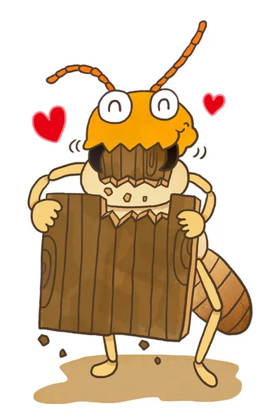 Termite Eating Wood Banner Stylish Illustration — Stockfoto