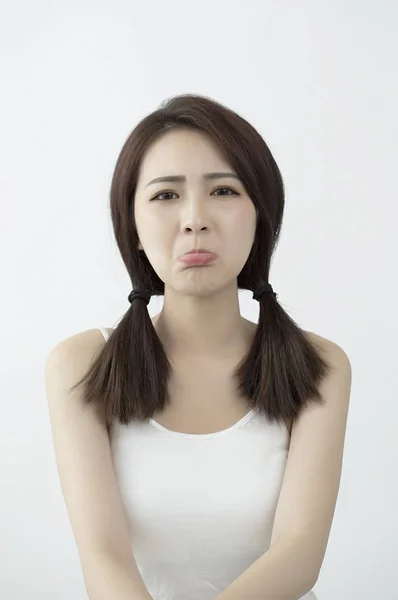 Retrato Atractivo Asiático Chica Blanco Fondo — Foto de Stock