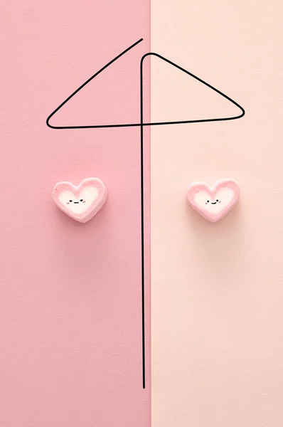 Marshmallows Shaped Hearts Pink Background - Stock-foto