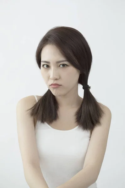Close Portrait Asian Girl White Background — Stock Photo, Image