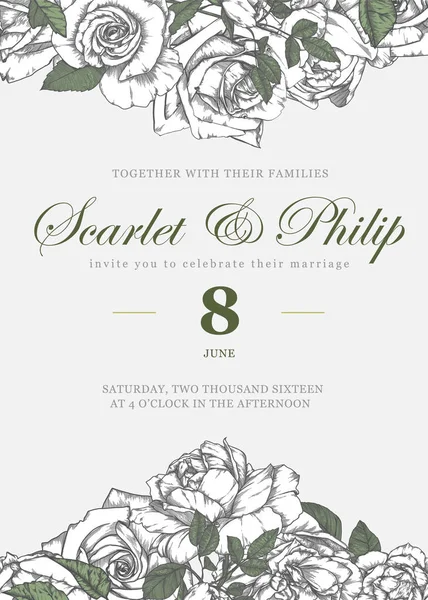 Suite de tarjeta de boda con flores vintage Plantillas — Vector de stock