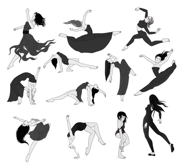 female silhouettes in dance. Silhouette of dancers (simple)