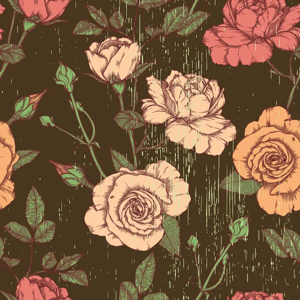 Patrón sin costuras con rosas Diseño vintage — Vector de stock