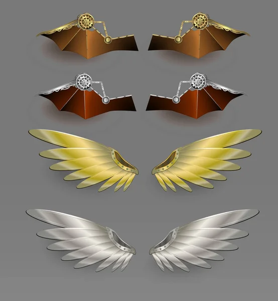 金属翅膀。蒸汽朋克设计矢量 — 图库矢量图片