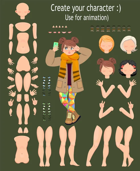 Дизайн персонажа. Девочка-подросток, для анимации . — стоковый вектор