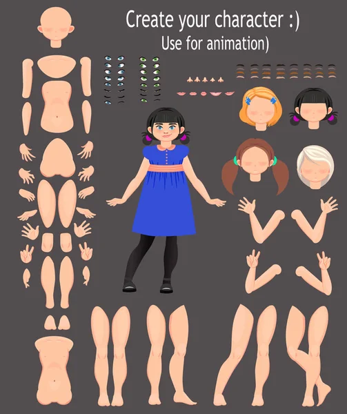 Дизайн персонажа. Девочка-подросток, для анимации . — стоковый вектор