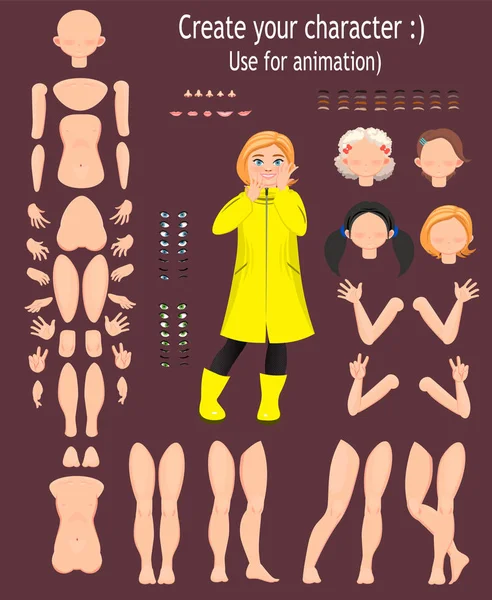 Karakter tasarımı. Animasyon için genç kız. — Stok Vektör