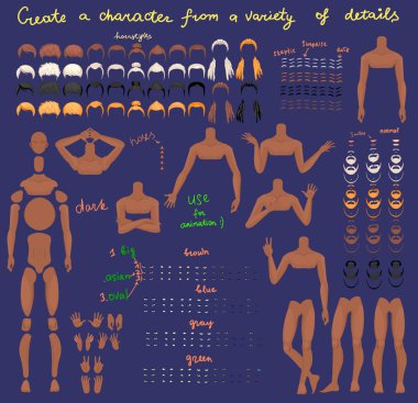 adam karakter animasyon için ayarlayın. vücut parçaları