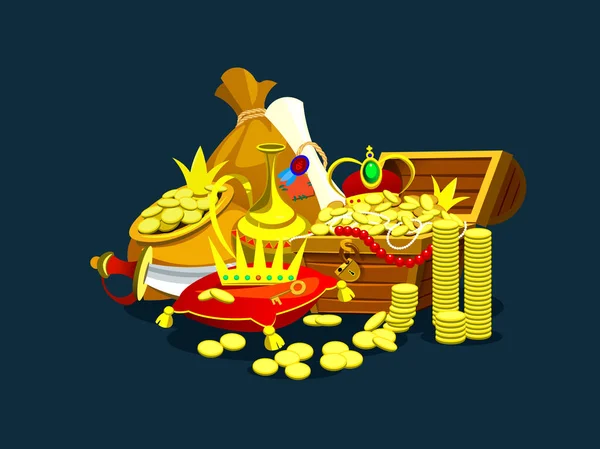Treasure treasure chest and jewels. Vector — Stock Vector