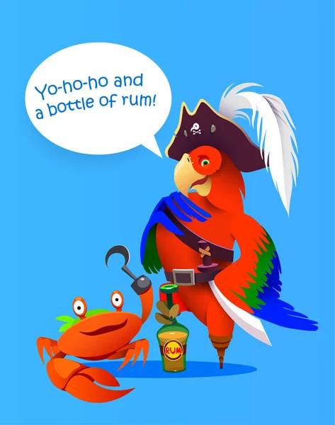 Cartoon-Pirat Papagei und Krabbe. Charakteristik — Stockvektor