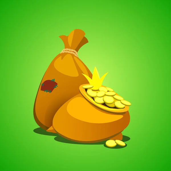 Cartoon bag with gold. Logo icon design — Stock Vector