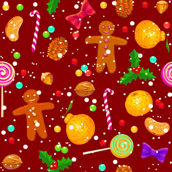 Handgezeichnetes Nahtloses Muster Mit Weihnachtsartikeln Vektorillustration — Stockvektor
