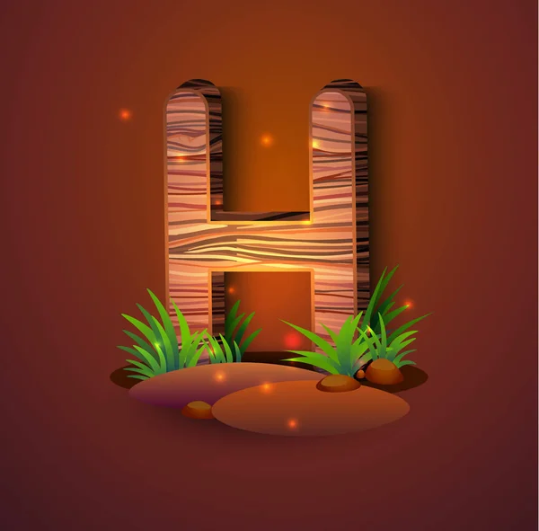 Lettre en bois "H" décorée d'herbe — Image vectorielle